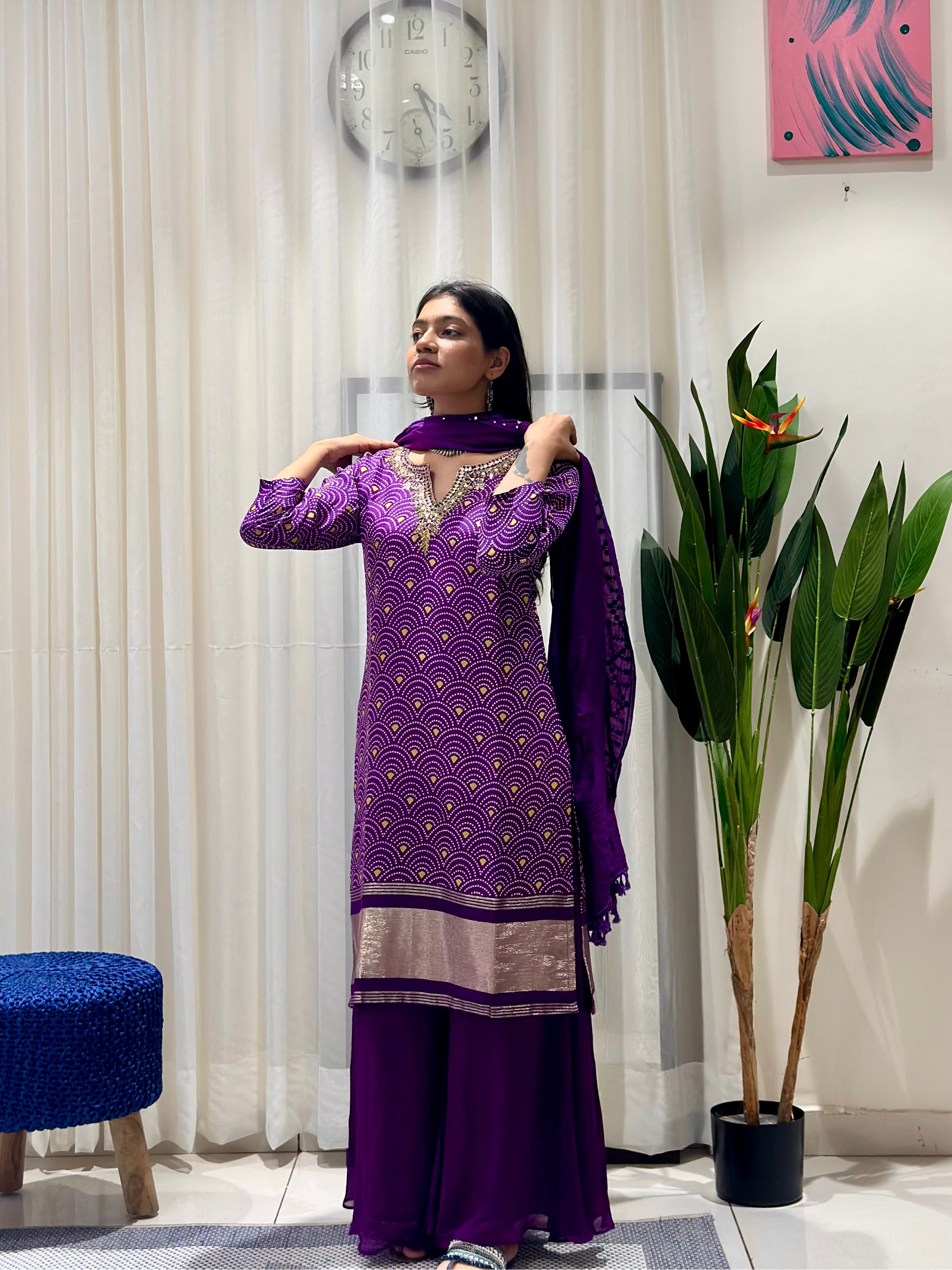 Timeless Sharara Silk Kurta Set (Purple)