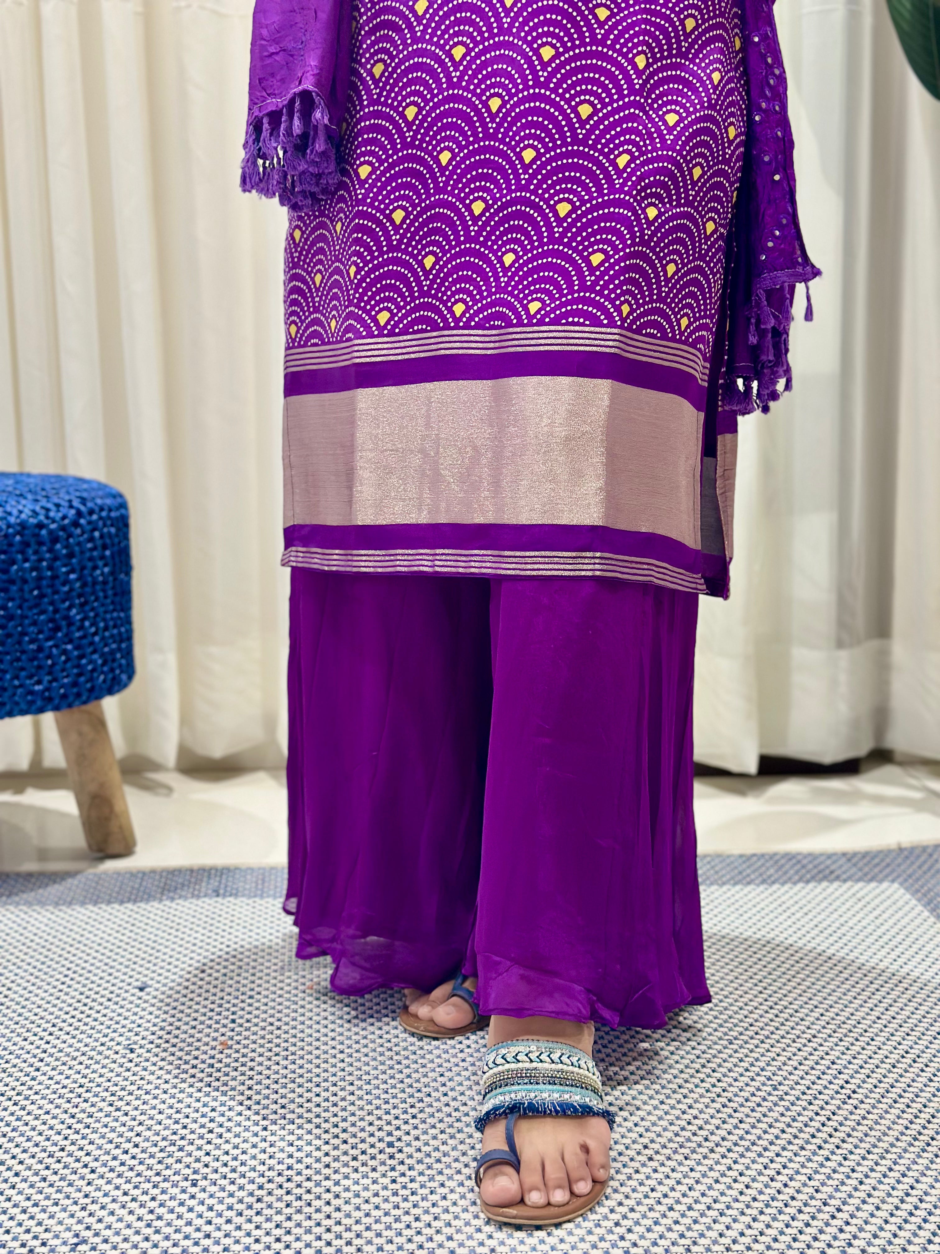 Timeless Sharara Silk Kurta Set (Purple)