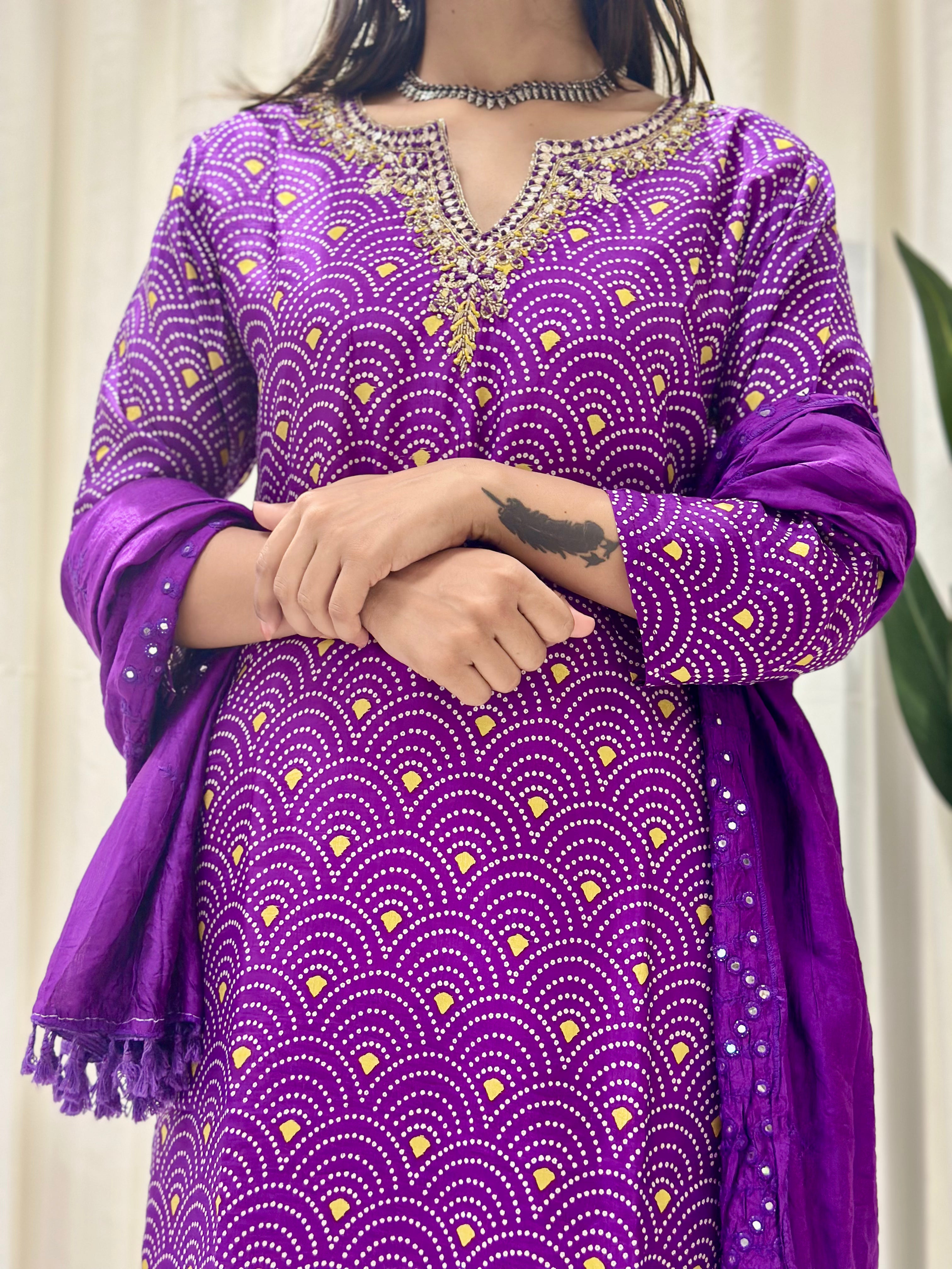 Timeless Sharara Silk Kurta Set (Purple)