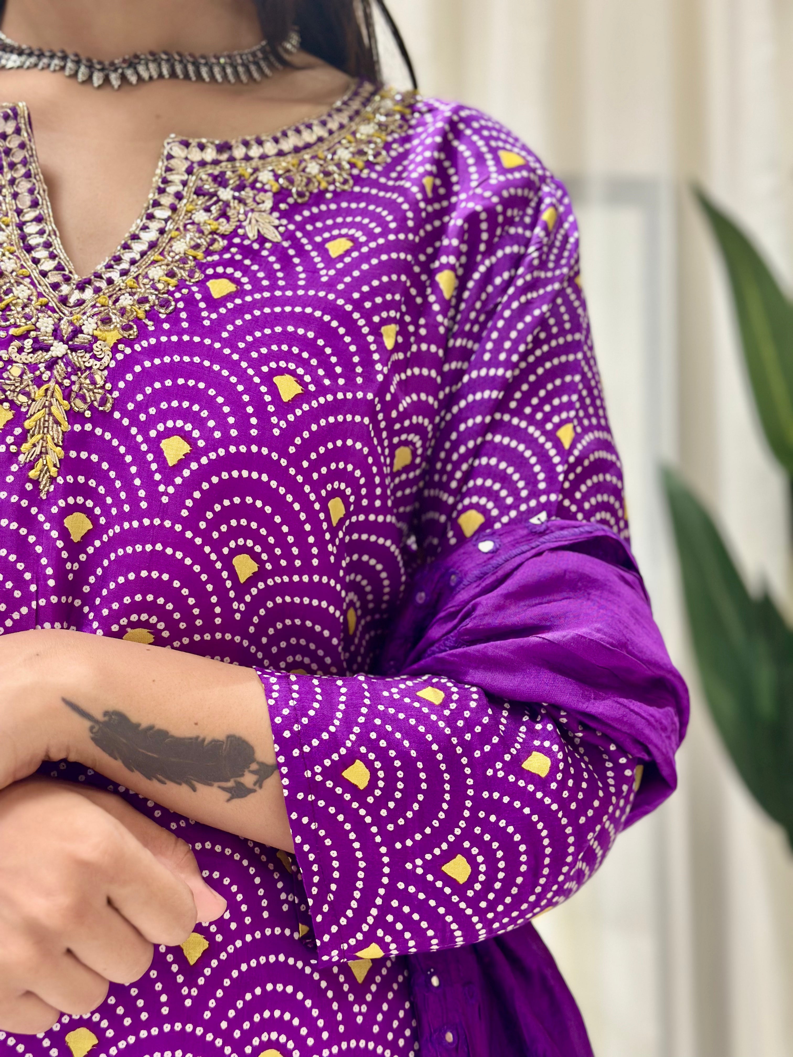 Timeless Sharara Silk Kurta Set (Purple)