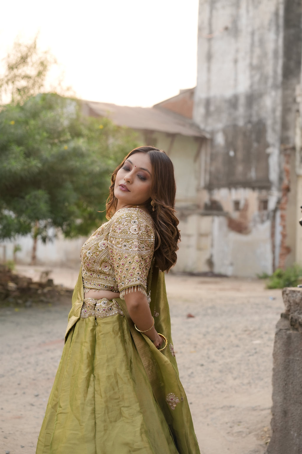 Olive Green Georgette Lehenga Set (Only One left)