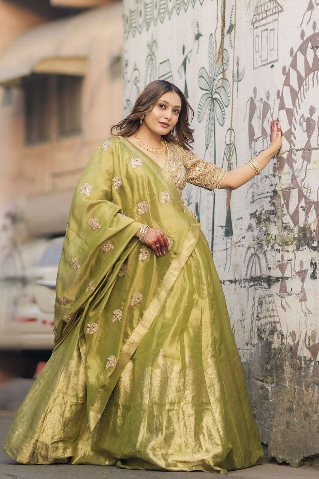Olive Green Georgette Lehenga Set (Only One left)