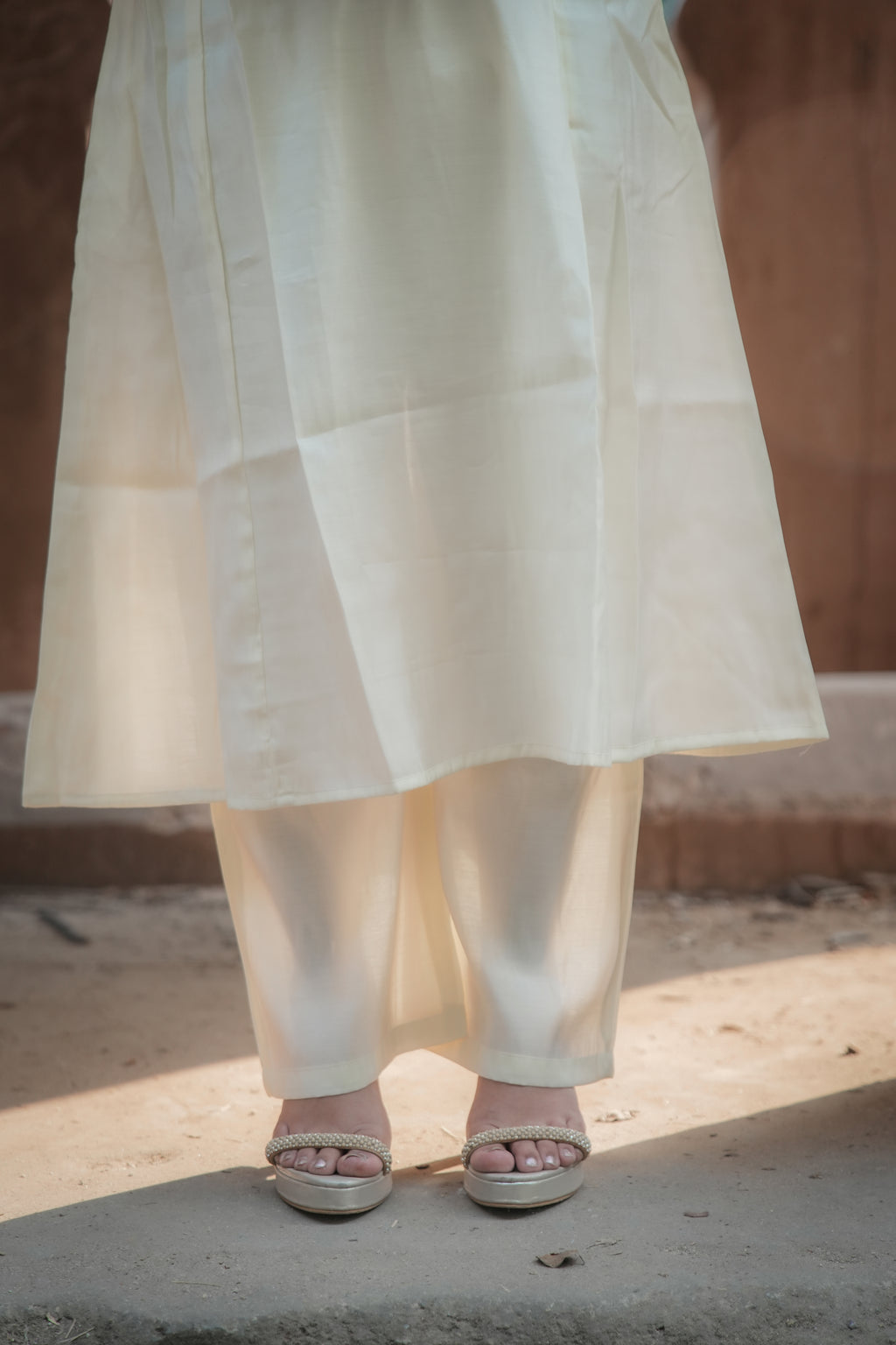 Timeless silk Kurta set with Mirror work (White)