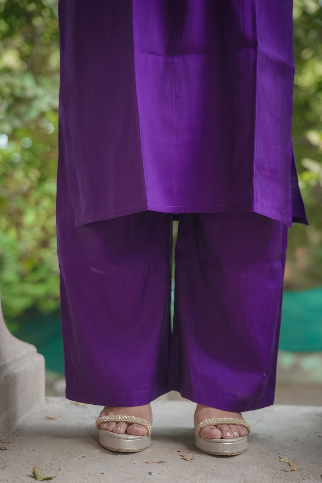 Timeless silk Kurta set with lace work (Purple)