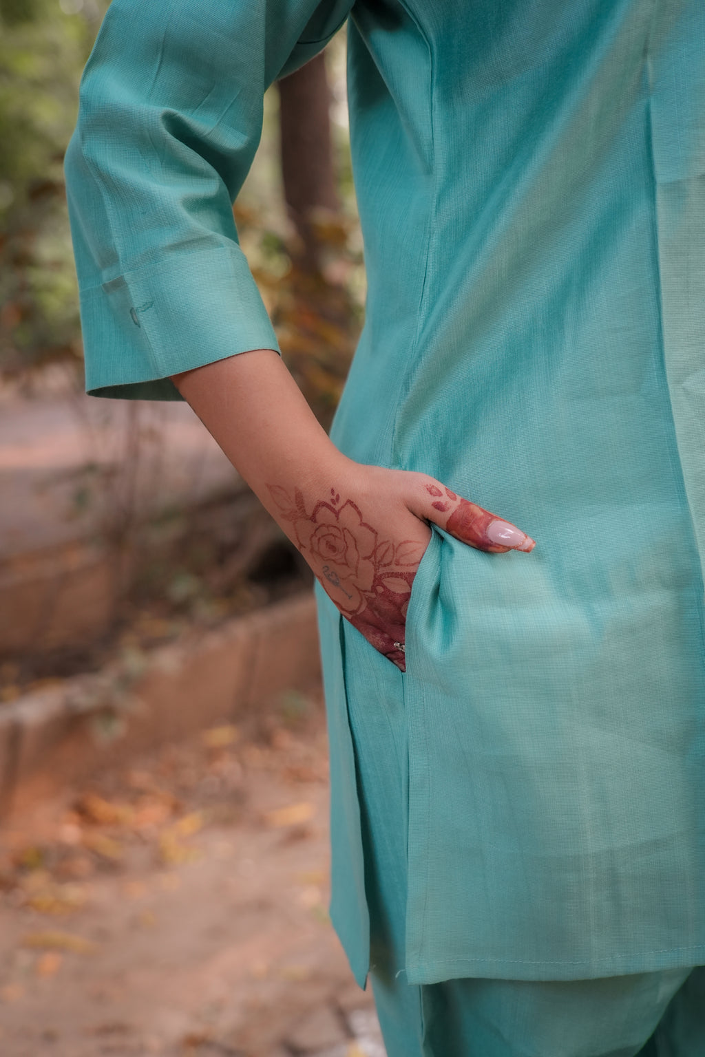 Timeless silk Co-Ord set with Mirror work (Pearl)