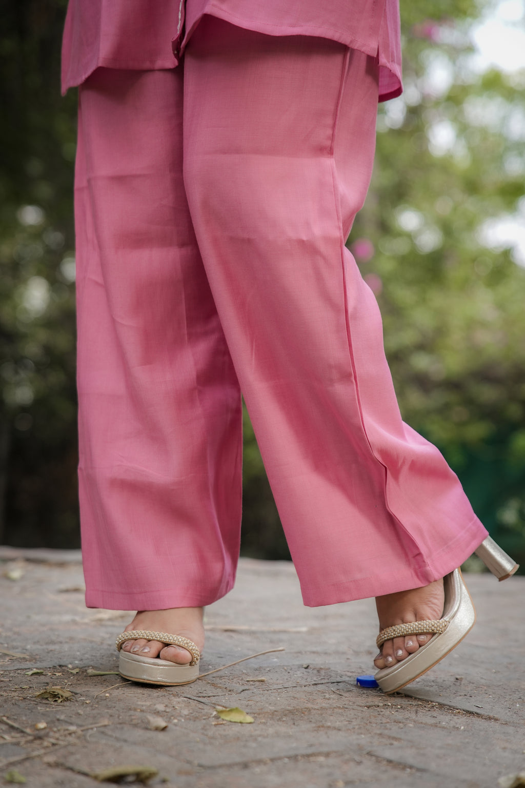 Timeless silk Co-Ord set with Mirror work (Pink)