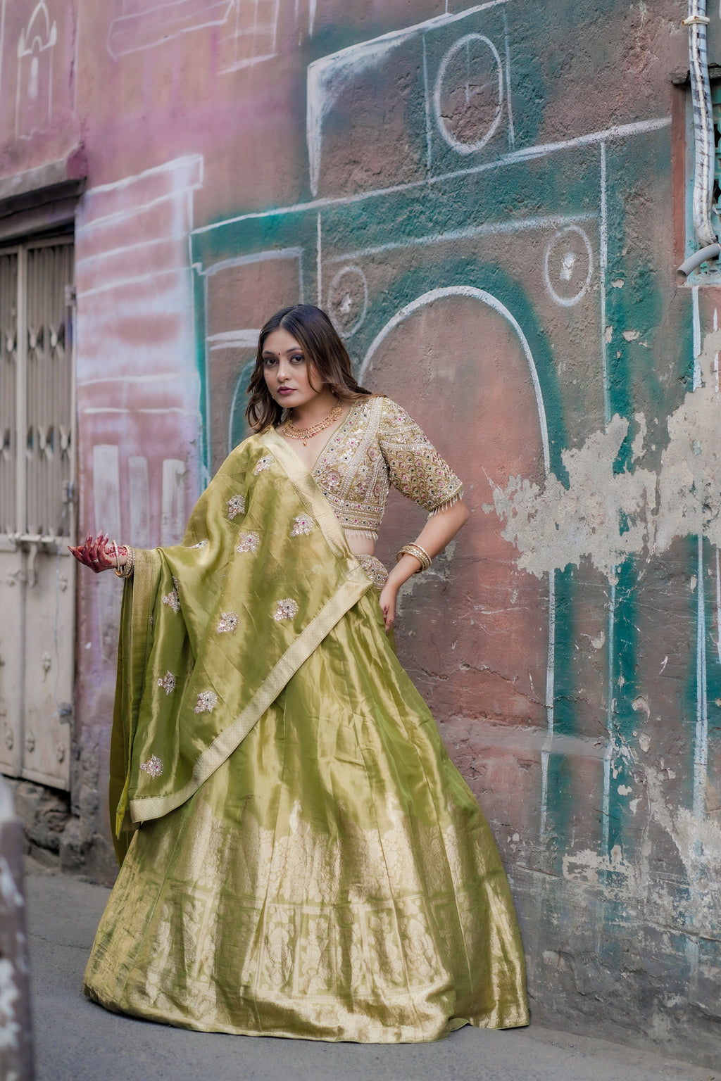 Olive Green Georgette Lehenga Set (Only One left)