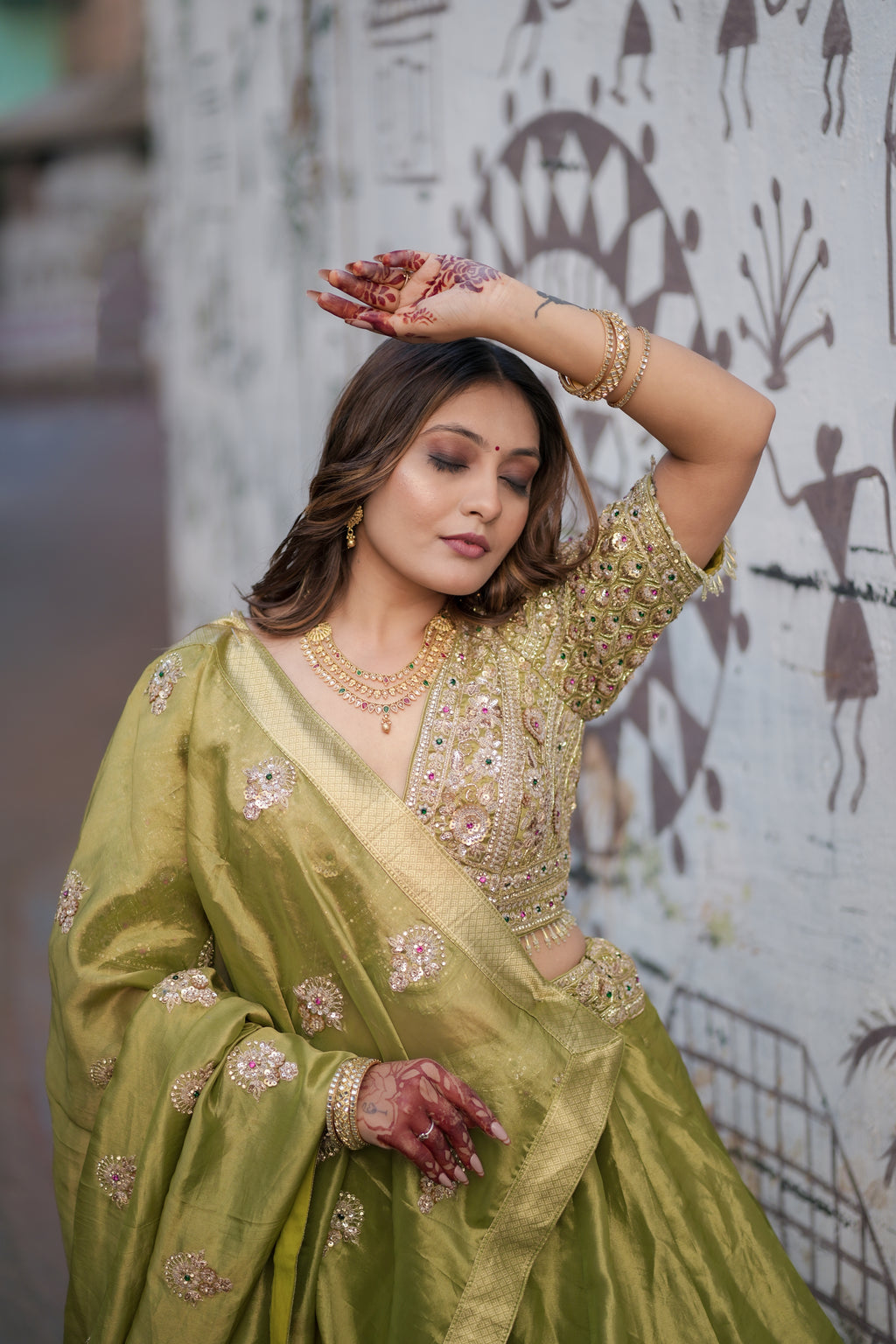 Olive Green Georgette Lehenga Set (Only One left)