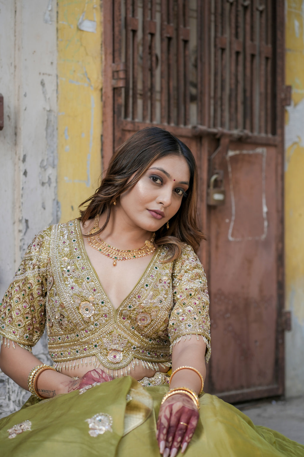 Olive Green Georgette Lehenga Set (Only One left)