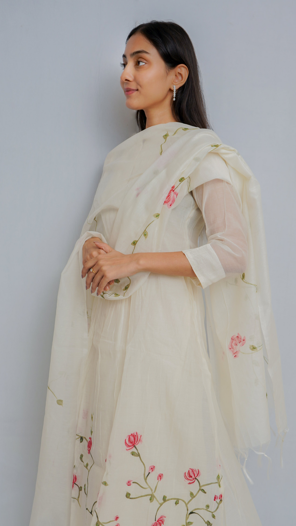 Sadagi Cream (Floral) Mull Chanderi Kurta Set Lavanya By Deepali