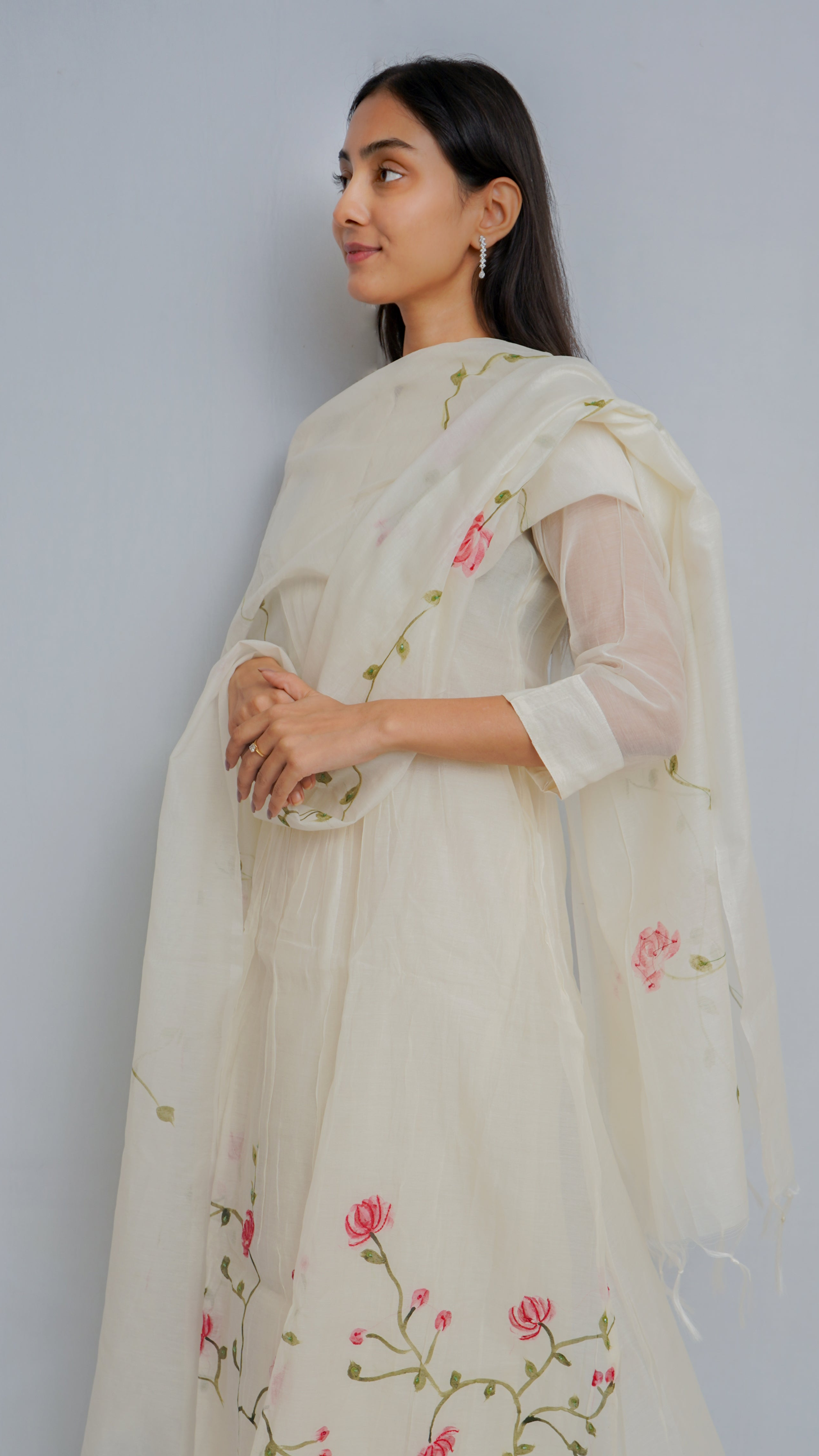 Sadagi Cream (Floral) Mull Chanderi Kurta Set Lavanya By Deepali