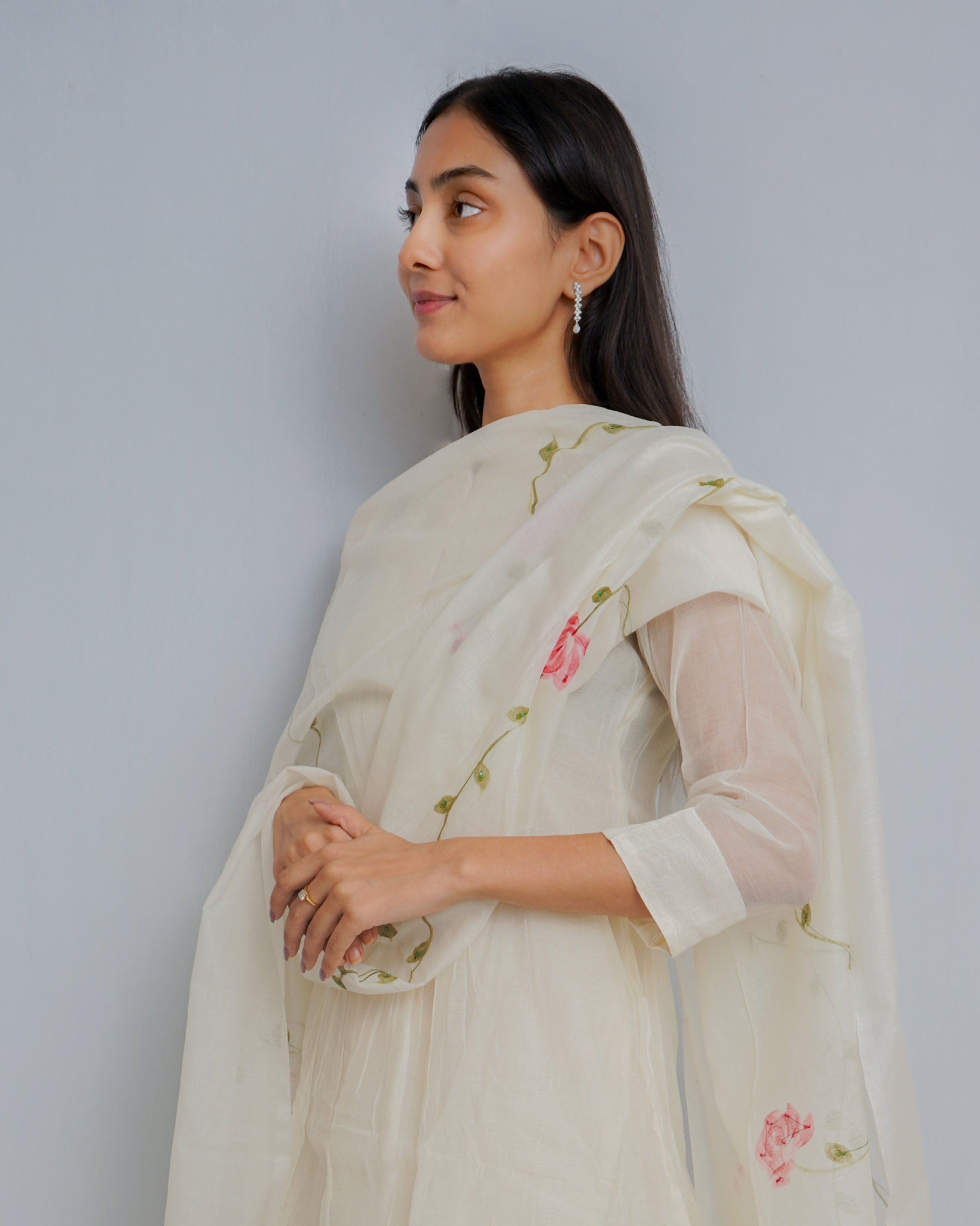 Noor Sadagi Cream Floral Mull Chanderi Kurta Set