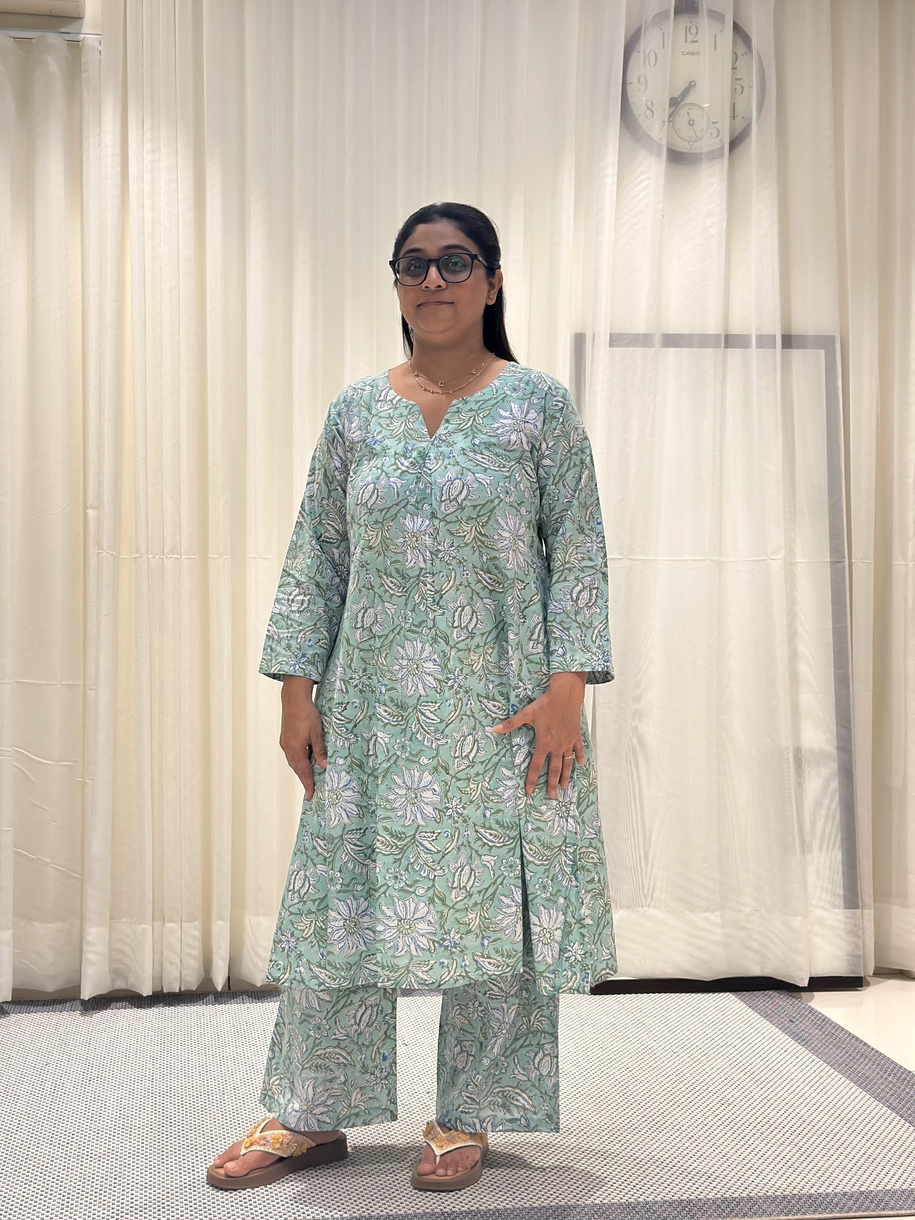Green Cotton Hand Block-Printed Kurta Set