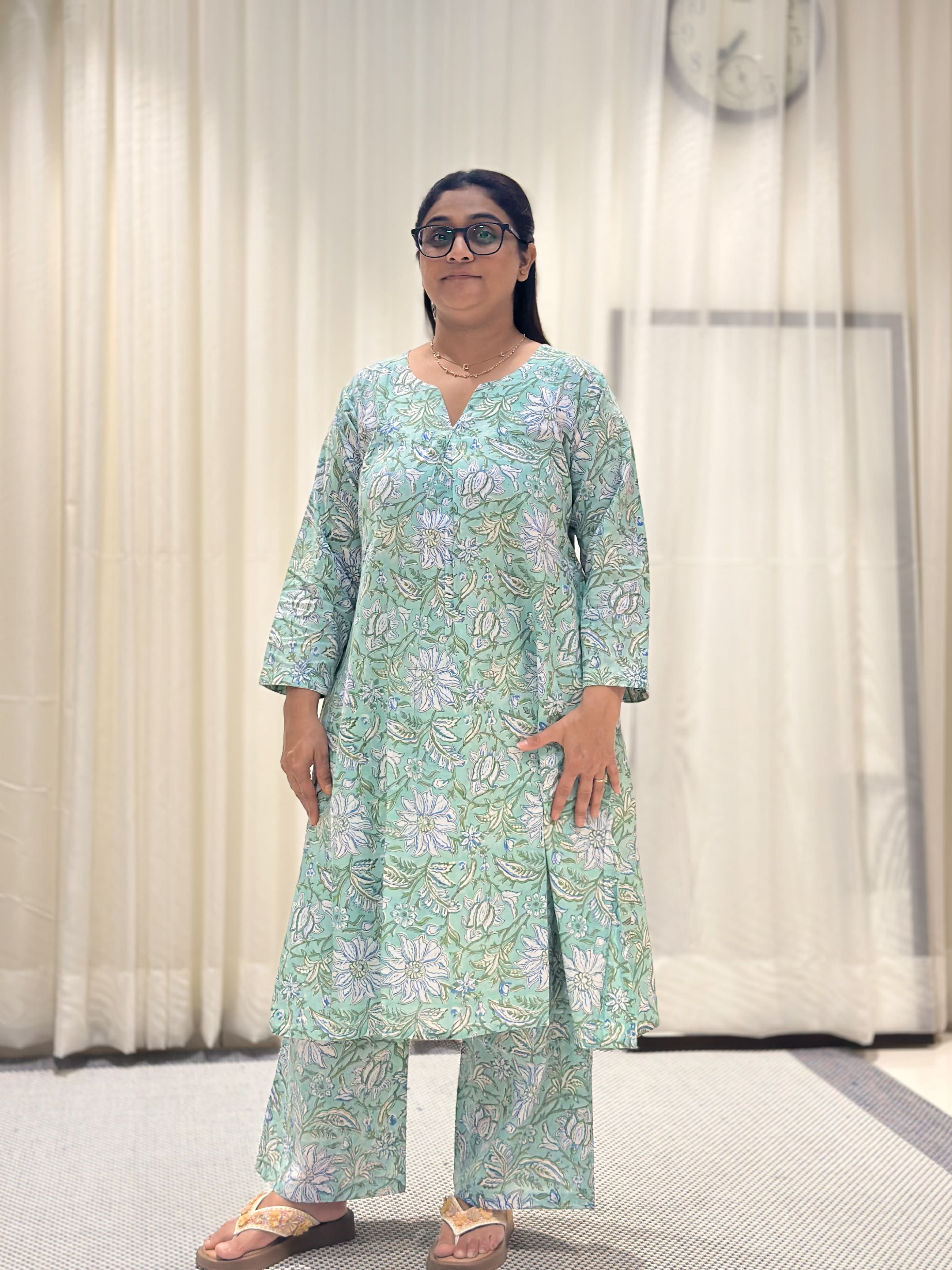 Green Cotton Hand Block-Printed Kurta Set